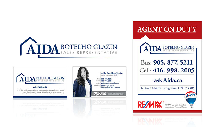 Aida Botelho Glazin logo, business card and for sale sign