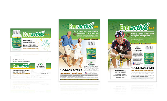 Everactive Canada business card, flyer and poster